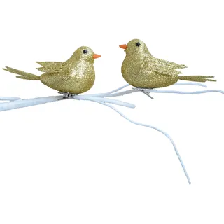 Gold Glitzer 10Cm 2er Pack Clip Auf Vögel Weihnachtsbaum Dekoration