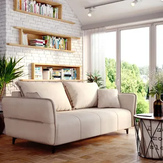 Sofa ISABELL mit Bettkasten Schlafsofa Polstersofa mit Schlaffunktion Klappsofa Couch mit Schwarzen F en Sofagarnitur Wohnzimmer Gastzimmer (beige) - Beige