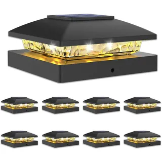 VOLISUN 10x10 Solar Pfostenleuchten, Wasserdichte Solar Zaunpfostenleuchten für Außenbereich für Holz und Vinylpfosten, Solarleuchten mit Warmweißem Licht für Garten, Terrasse, Veranda (8 Stück)
