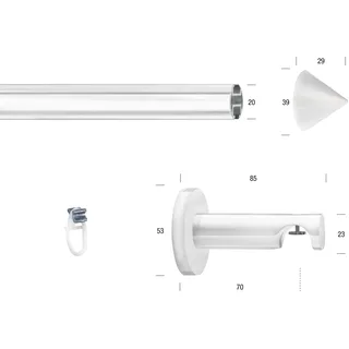 GARESA Innenlaufgarnitur mit Endknopf Spitze 1-läufig Ø 20 mm 280 cm Weiß