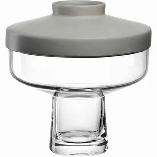 Leonardo Vase , Grau, Transparent , Glas, Keramik , 21x21.50x21 cm , handgemacht , Dekoration, Vasen, Keramikvasen