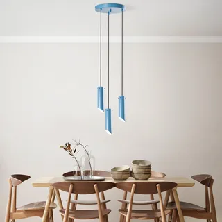 Opviq Elegant Light Blue Chandelier, Metal Body, 40 cm Diameter, Adjustable Height 75-114 cm, 3 x E27 Socket, Perfect for Modern Spaces, Stylish & Functional