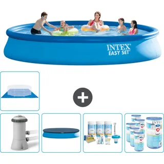 Intex runder aufblasbarer Easy Set-Schwimmpool – 457 x 84 cm – Blau – inklusive Pumpe Abdeckung - Wartungspaket - Filter - Bodenplane