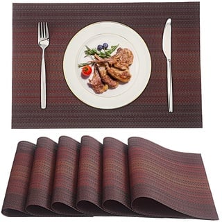 LinTimes Platzset 6er Set, Platzset rutschfest Abwaschbar PVC, Hitzebeständig Platzdeckchen für Zuhause Restaurant Speisetisch Rot, 45x30cm