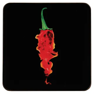 Premier Housewares Korkuntersetzer ‘Flaming Chilli’, 10 x 10 cm, 4 Stück, Cork, schwarz, 10x10x1
