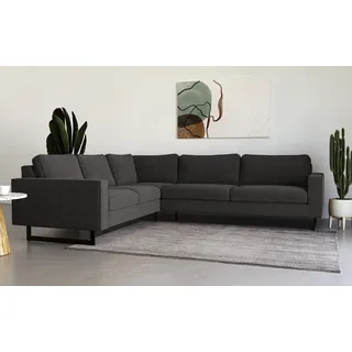 PLACES OF STYLE Ecksofa »Pinto, 250/290 cm, langer Schenkel, XXL, Ottomane«, Cord, Feincord, Luxus-Microfaser Leder und Chenille grau