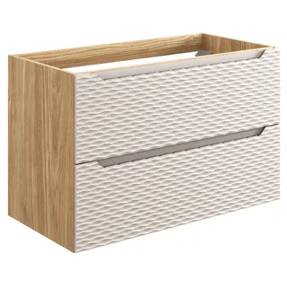Waschbeckenunterschrank 90 cm, 2 Schubladen, Eiche geölt, beige 3D - Beige
