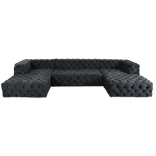 Chesterfield U Form Sofa Grau XXL Big Textil Stoff Couchen Luxus Möbel Polster - Grau