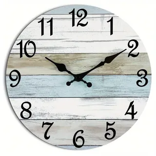 NUOVO Wanduhr, 25,4 cm, Rustikale Wanduhr, Vintage-Holzmaserung, Geräuschlos, Nicht Tickend, ländliche Küste, Ländliche Uhr, Dekorativ für Küche, Wohnzimmer, Schlafzimmer, Badezimmer