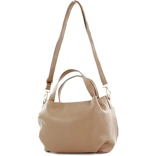 modamoda de T218 Damen Leder Henkeltasche Tragetasche Schultertasche handmade in Italy, Farbe:Blassbraun/Metall Gold