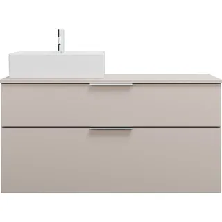 burgbad Eqio Keramik-Aufsatzwaschtisch quadratisch, links, inklusive Waschtischunterschrank mit 2 Schubladen, Breite 1200mm, SGUQ120LF6583C0001G0146