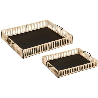 ATMOSPHERA CREATEUR D'INTERIEUR Cosy Metall-Tablett und Rattan, 2 Stück