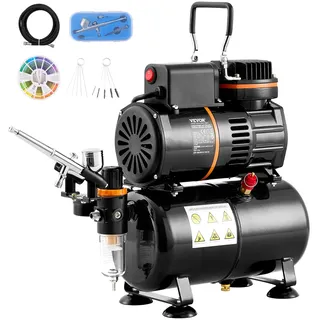 Vevor Airbrush-Set, Dual-Fan-Lufttank-Kompressorsystem-Set mit 3,5-L-Luftspeichertank, Airbrush-Set mit 0,3-mm-Spitze-Airbrush, Halterung, Farbmischrad, Reinigungsbürsten-Set, Art Nail Cookie