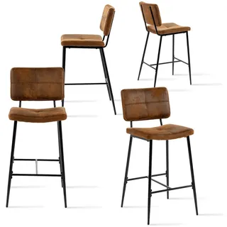 Meubles Cosy Barhocker 4er-Set im Industrial-Stil mit Rückenlehne und Fußstütze, hohe Barstühle, Braun , Metall , 46.5x104x53 cm , Esszimmer, Barmöbel, Barhocker