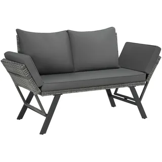 tectake Rattan-Loungesofa Sintra,157 x 61 x 89 cm,grau , Textil , Quadratisch , 157x89x61 cm , Gartenmöbel, Loungemöbel, Gartensofas & Loungesofas