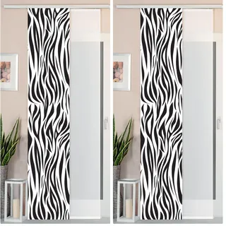 Gardinenbox 2er Set Schiebegardine Flächenvorhang Wildseide Optik und Voile Paneel, 245x45, Zebra, 80400 (Packung mit 2)