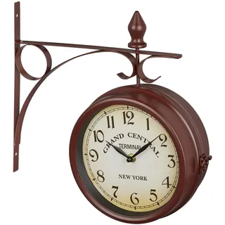 Relaxdays Bahnhofsuhr 38 cm analog braun