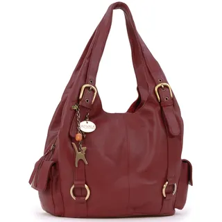 Catwalk Collection Handbags - Damen Leder Schultertasche - Handtasche Groß - Hobo Bag mit Viele Fächer - Alex - Rot