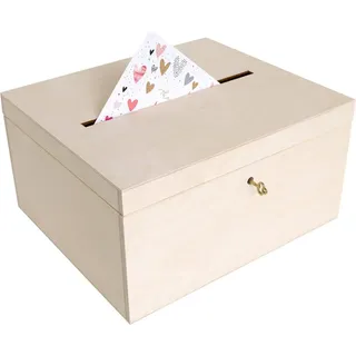 Creative Deco Holzkiste Kartenbox Hochzeit 29 x 25 x 15 cm 15-tlg. beige