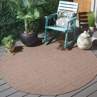 Safavieh Innen Außen Runder Teppich 201 cm Rund - Sisal All-Weather Collection - Coastal Design, Braun, Wetterbeständig, Ideal für Terrasse, Deck, Eingang (SAW460T)