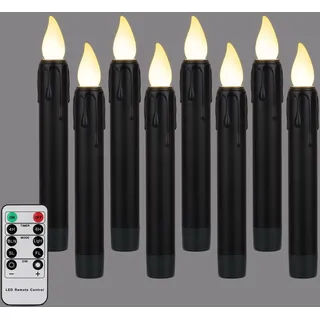 FREEPOWER 8er Schwarz LED Stabkerzen mit Fernbedienung Timer Flackern, Batteriebetrieben Flammenlose Tafelkerzen Warmweiß Dimmbar Halloween Deko, Outdoor Wasserdicht, 2 x 17cm