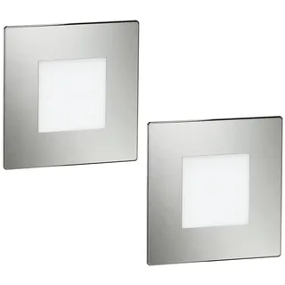 ledscom.de 2 Stück LED Treppenlicht/Wandeinbauleuchte FEX für innen und außen, eckig, edelstahl, 85 x 85mm, warmweiß