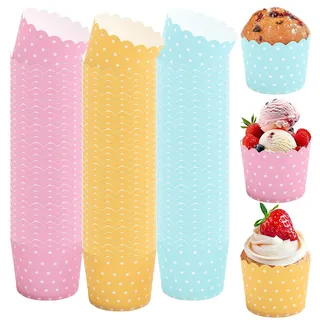 Mssushi 165 Stück Muffinförmchen Papier, Eisbecher Pappe, Cupcake Förmchen, Cupcake Wrapper, Süßigkeiten Behälter Für Backtage Geburtstage Hochzeiten Partys Halloween (Gelb, Blau, Rosa)