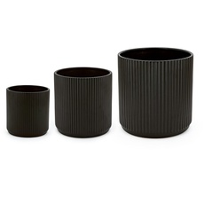 Amazon Basics Rund, Geriffelte Keramik-Pflanzgefäße, verschiedene Größen, 3 Stück, Schwarz, 15.2, 20.3 und 25.4 cm