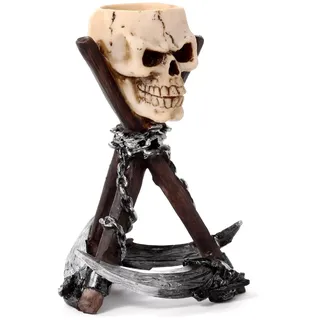 Puckator Teelichthalter – Totenkopf auf Stativ von Sichel – Skulptur aus Kunstharz – Figur Gothic Accessoire für Haus und Halloween