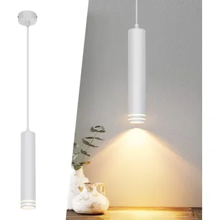 ZMH Pendelleuchte GU10 Zylinder Hängelampe 1 flammig Modern Aluminium Hängeleuchte Höhenverstellbar Pendellampe für Küche Schlafzimmer Esstisch Wohnzimmer Weiß/Ohne Leuchtmittel