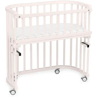 babybay Maxi extra großes Beistellbett aus massivem Buchenholz/Kinderbett Höhe stufenlos verstellbar & umweltfreundlich/mit Matratze, Gitter, Rollen (beige lackiert)