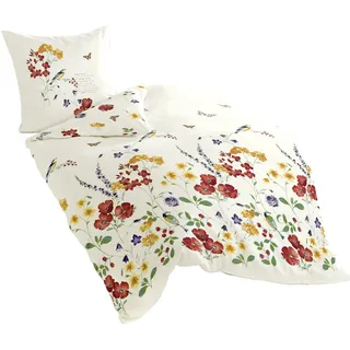 BIERBAUM Mako-Satin Blumen/Schmetterling 135 x 200 cm + 80 x 80 cm