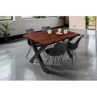 Esstisch Baumkante Holz-Optik Nussbaum 140 x 80 X-Gestell schwarz JOSY - Braun