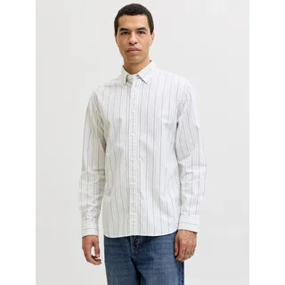 Langarmhemd JACK & JONES "JPRBLUHARVEY OXFORD L/S SHIRT SN", Herren, Gr. L, N-Gr, cloud dancer stripes:regular fit, Web, Obermaterial: 100% Baumwolle, gestreift, regular fit normal, ohne Ausschnitt, 2-Knopf-Manschette, Hemden Langarmhemd, Baumwolle, regular fit