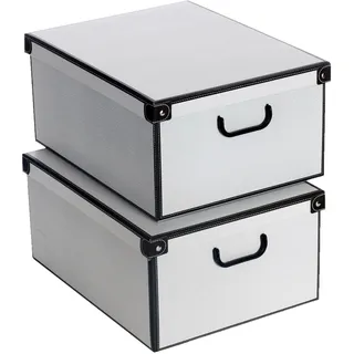 Set aus 2 Aufbewahrungsboxen mit Deckel – Große Kleiderboxen aus Karton 39x50x24 cm – Robust, leicht zu montieren, mit Tragegriffen – Perfekt für Kleiderschrank & Saisonwechsel