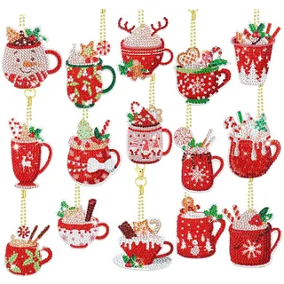 ANFUXT 15 Stück 5D Diamond Painting Weihnachten Anhänger, DIY Diamond Painting Schlüsselanhänger, für Weihnachtsbäume, Häuser, Büros und Klassenzimmer Verwendet Warden