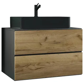 Mid.you Waschtischkombi , Anthrazit, Honigeiche , Holzwerkstoff , 2 Schublade(n) Schubladen , nicht einzeln stellbar , 81 cm , hängend , Badezimmer, Waschbecken & Armaturen, Waschtische