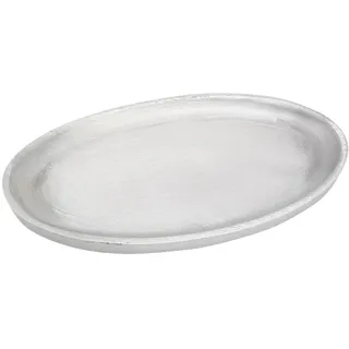 NKlaus Kerzenteller oval 17x10cm Aluminium Silber Teller matt Untertasse Tischdekoration 10372