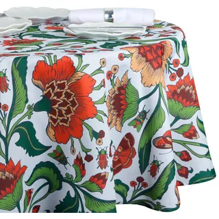 EHouseHome Tischdecke für drinnen und draußen, auslaufsicher, wasserdicht, Vintage-Design, Terrassen-Stoff, für Zuhause, Abendessen, faltenfrei, 152,4 cm, rund, ohne Reißverschluss und Loch