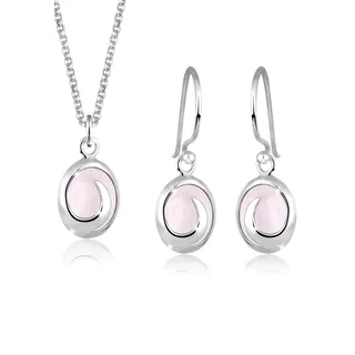 Elli Ohrring und Ketten Set »Schmuckset Quarz Rose 925 Sterling Silber« (), rosa