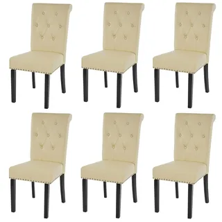 Mendler 6er-Set Esszimmerstuhl Chesterfield II, Stuhl Küchenstuhl, Nieten ~ Kunstleder, creme, dunkle Beine