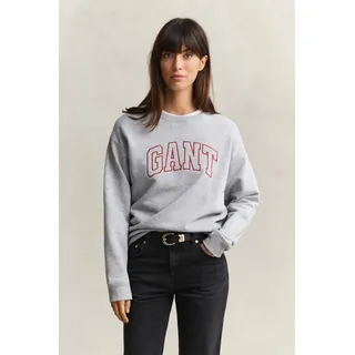 Sweatshirt GANT "GRAPHIC C-NECK SWEAT", Damen, Gr. S, light grau melange, Sweatware, Obermaterial: 100% Baumwolle, unifarben, relaxed fit normal, Rundhals, eingesetzt Rippbündchen, Sweatshirts Sweatshirt, Relaxed fit mit Rundhalsausschnitt