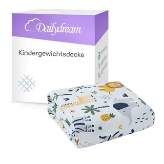 nivion gmbh Dailydream Kinder Gewichtsdecke | 90x120 | 2,3 kg | Motiv Safari | aus 100% Baumwolle | mit Glasperlenfüllung | schwere Decke zum Schlafen | Weighted Blanket | Therapiedecke | Körpergewicht 20-35 kg