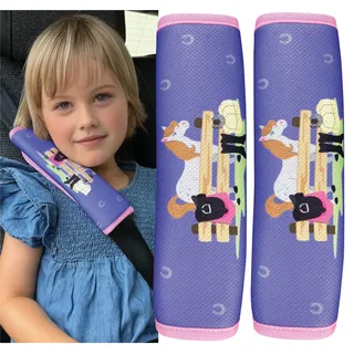 HECKBO 2x Auto Gurtschutz mit Pferde Bauernhof Motiv - Sicherheitsgurt Polster für Kinder und Babys- Ideal für jeden Gurt Autositzerhöhungen Kinder Fahrradanhänger Flugzeug