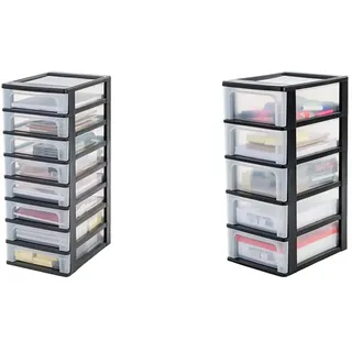 Iris Ohyama, Schubladenschrank/Schubladencontainer - Organizer Chest OCH-2080 - plastik, schwarz, 8 x 4 L, L26 x B35,5 x H65,5 cm +Iris Ohyama, Schubladenschrank OCH-2005 5x7L, L26xB35,5xH61 cm