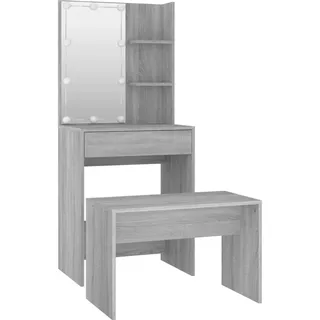 vidaXL Schminktisch-Set mit LED Grau Sonoma Holzwerkstoff - Grau