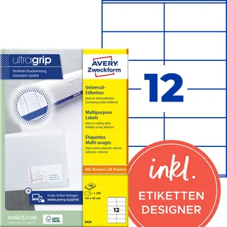 Avery Zweckform Universaletiketten 3424 Weiß 105,0 x 48,0 mm 100 Blatt 1200 St.