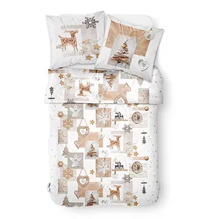 Today HC3 – '57 Garne 2 Personen genießen Design Snow Hirsch Bettwäsche Set Bettbezug & 2 Kissenbezüge 63 X 63 cm, Baumwolle, weiß, beige, 220 x 240 cm