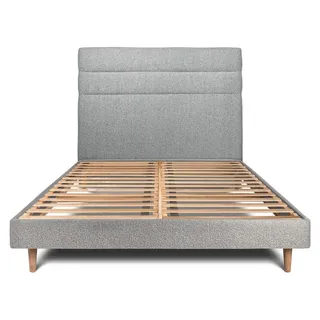 Bett mit gefüttertem Kopfteil – Bouclé-Stoff - 140 x 200 cm - Grau