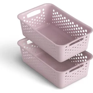 2 Stück Aufbewahrungskorb 2L mit Griffen - BPA-Frei - Organizer ( 25 x 16 x 8 cm / Rosa ) - Körbchen für Bad Küche Schlafzimmer, Haushaltskorb